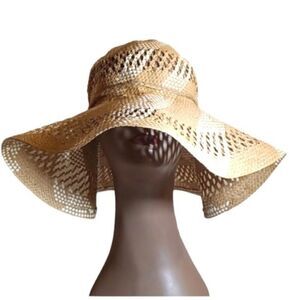 D&Y Tan & Cream Wide Brim Paper Straw Hat
